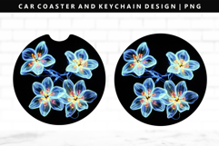 Flower Keychain And Car Coaster Sublimation Design Product Image 1
