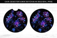 Flower Keychain And Car Coaster Sublimation Design Product Image 1