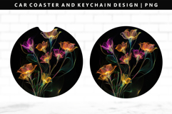 Flower Keychain And Car Coaster Sublimation Design Product Image 1