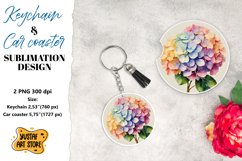 Rainbow Hydrangea Keychain &amp; Car coaster sublimation. Product Image 1