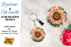 Sunflower Keychain &amp; Car coaster sublimation. Product Image 1