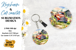 Summer Keychain.Summer Car coaster sublimation design Product Image 1