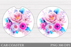 Flowers Car Coaster Design. Flowers Car Coaster Sublimation Product Image 1