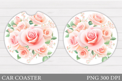 Roses Car Coaster Design. Flowers Car Coaster Sublimation Product Image 1