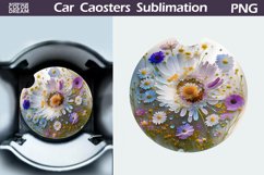 Wildflowers Car Coaster | 3D Flowers Round Coaster Product Image 1