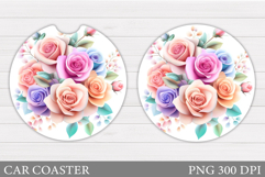 Colorful Roses Car Coaster. Flowers Car Coaster Sublimation Product Image 1