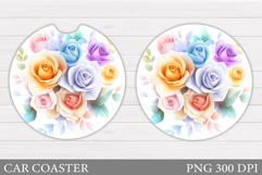 Roses Car Coaster Design. Flowers Car Coaster Sublimation Product Image 1