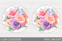 Roses Car Coaster Design. Flowers Car Coaster Sublimation Product Image 1