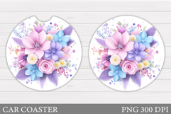 Flowers Car Coaster Sublimation. Floral Coaster Design Product Image 1