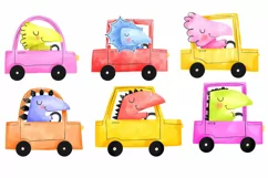 Funny dinosaurs on cartoon cars. Childish funny dino driver Product Image 1