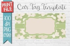 Car Tag Template PNG Green Flower Pattern Sublimation
