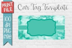 Car Tag Template PNG Teal Tie Dye Pattern on a white background