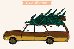 Color Station Wagon Car Christmas | Tree on Roof Top Holiday Product Image 2