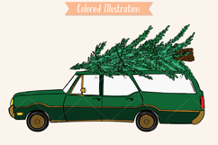 Color Station Wagon Car Christmas | Tree on Roof Top Holiday Product Image 4