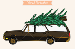 Color Station Wagon Car Christmas | Tree on Roof Top Holiday Product Image 5