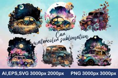Floral car watercolor sublimation designs colorful Product Image 1