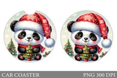 Christmas Panda Car Coaster. Cute Winter Panda Car Coaster Product Image 1