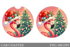 Christmas Flamingo Car Coaster. Christmas Car Coaster Design Product Image 1