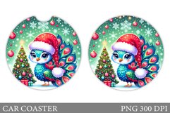Christmas Peacock Car Coaster. Christmas Car Coaster Design Product Image 1