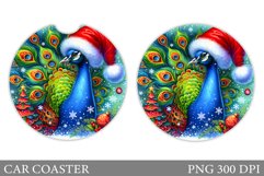 Christmas Peacock Car Coaster. Christmas Car Coaster Design Product Image 1