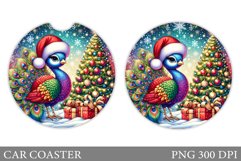 Christmas Peacock Car Coaster. Christmas Car Coaster Design Product Image 1