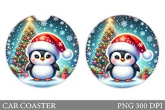 Cute Penguin Car Coaster. Christmas Car Coaster Sublimation Product Image 1