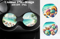 Ocean shells tropical beach car coaster | Round coaster PNG Product Image 1