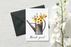 Watercolor narcissus clipart in watering can. Spring flowers Product Image 8