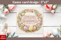 Spring Blessings Easter Card printable Faux embroidery Product Image 1
