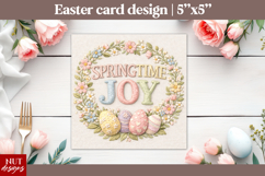 Springtime Joy Vintage Easter Card printable Faux embroidery Product Image 1