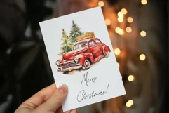 Watercolor Christmas Clipart - Watercolor Red Truck Product Image 3