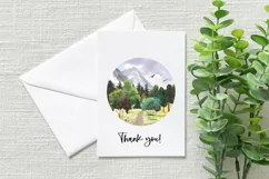 Watercolor mountain landscape clipart. Sublimation PNG fores Product Image 10
