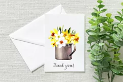 Watercolor spring flower clipart. Daffodils in a cup. PNG Product Image 6