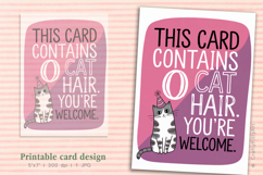 Zero cat hair card. Cute funny printable cat birthday card Product Image 1
