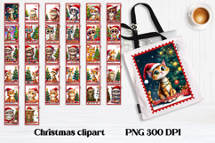 Cute Christmas cat clipart PNG | Christmas postage stamp Product Image 1