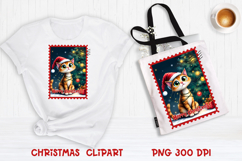 Cute Christmas cat clipart PNG | Christmas postage stamp Product Image 1