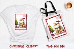 Cute Christmas cat clipart PNG | Christmas postage stamp Product Image 3