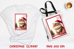 Cute Christmas cat clipart PNG | Christmas postage stamp Product Image 1