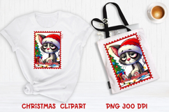 Cute Christmas cat clipart PNG | Christmas postage stamp Product Image 1