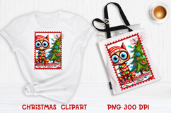 Cute Christmas cat clipart PNG | Christmas postage stamp Product Image 1