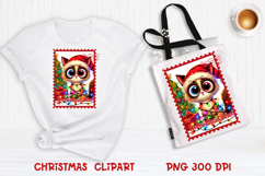 Cute Christmas cat clipart PNG | Christmas postage stamp Product Image 1