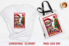 Cute Christmas cat clipart PNG | Christmas postage stamp Product Image 1