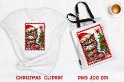Cute Christmas cat clipart PNG | Christmas postage stamp Product Image 1