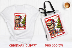 Cute Christmas cat clipart PNG | Christmas postage stamp Product Image 4