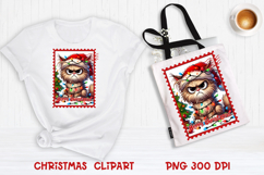 Cute Christmas cat clipart PNG | Christmas postage stamp Product Image 5
