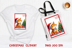 Cute Christmas cat clipart PNG | Christmas postage stamp Product Image 1