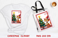 Cute Christmas cat clipart PNG | Christmas postage stamp Product Image 1