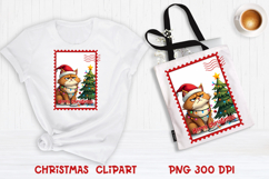 Cute Christmas cat clipart PNG | Christmas postage stamp Product Image 1
