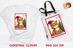 Cute Christmas cat clipart PNG | Christmas postage stamp Product Image 1