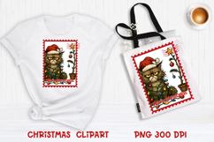 Cute Christmas cat clipart PNG | Christmas postage stamp Product Image 1